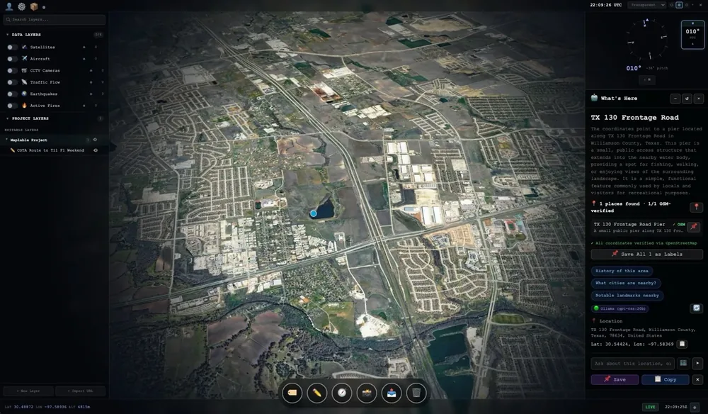 AI Geographer panel with location analysis